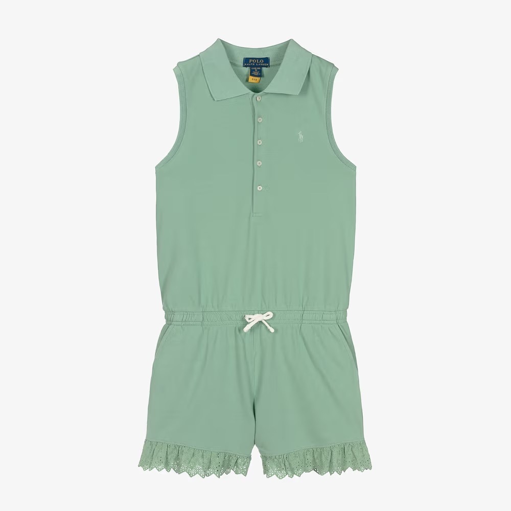 RALPH LAUREN GIRLS MINT GREEN STRETCH LACE POLO ROMPER NWT SIZE XL